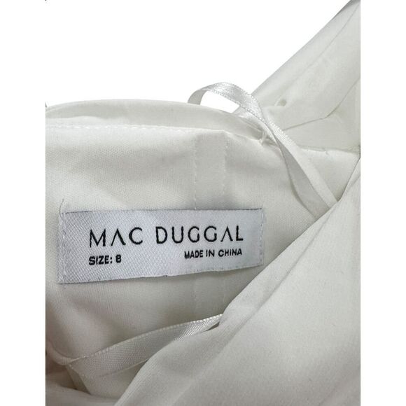 Mac Duggal White Beaded Cuff Drop Shoulder Faux Wrap Gown - Size 8 - NWT - Picture 7 of 7